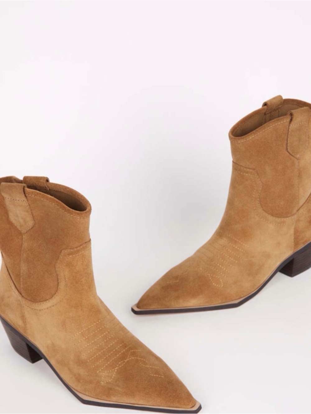 INTENTIONALLY BLANK Tan Suede Pointed Western Ankle Boots